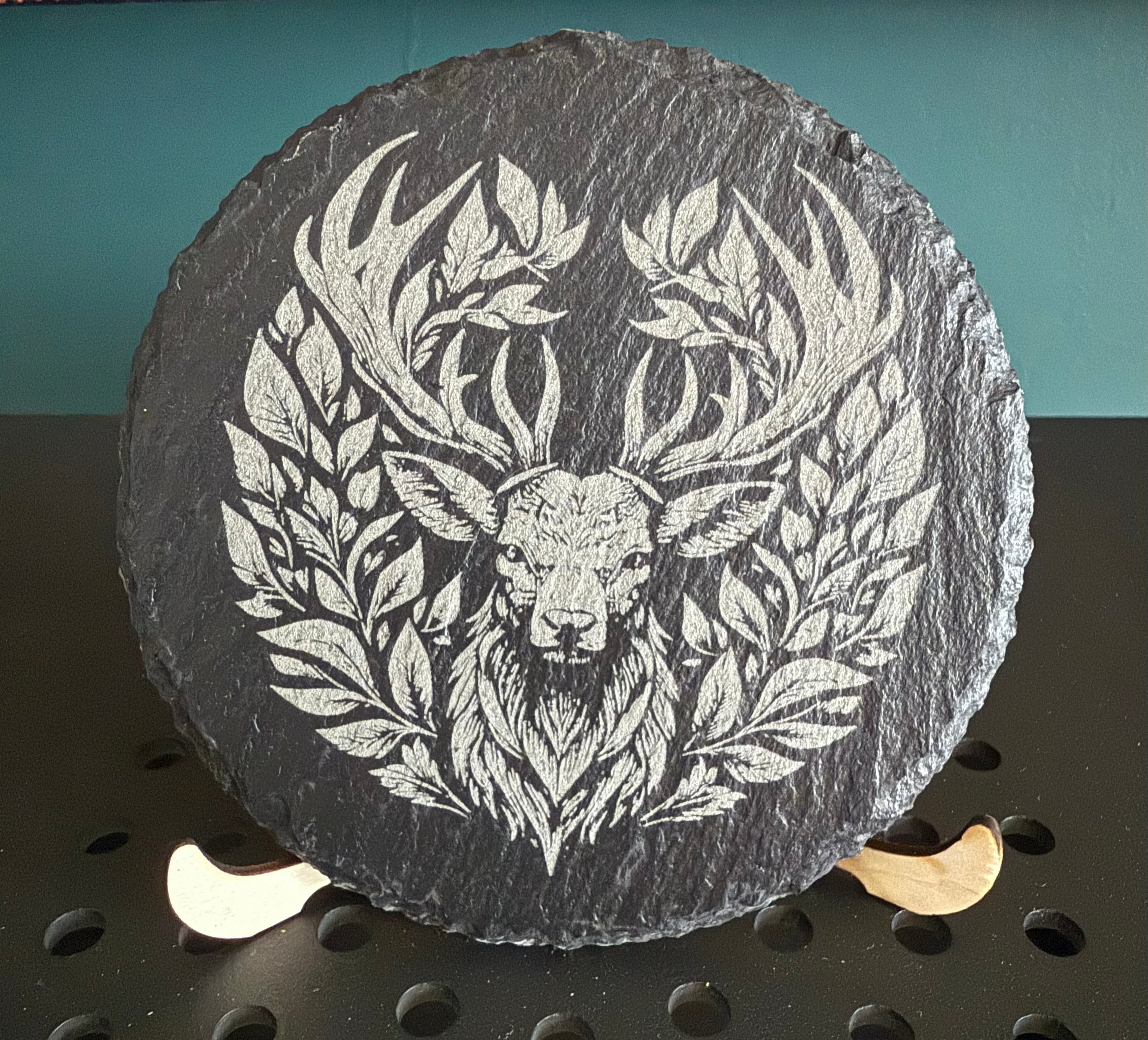 Round Stag Slate Coaster