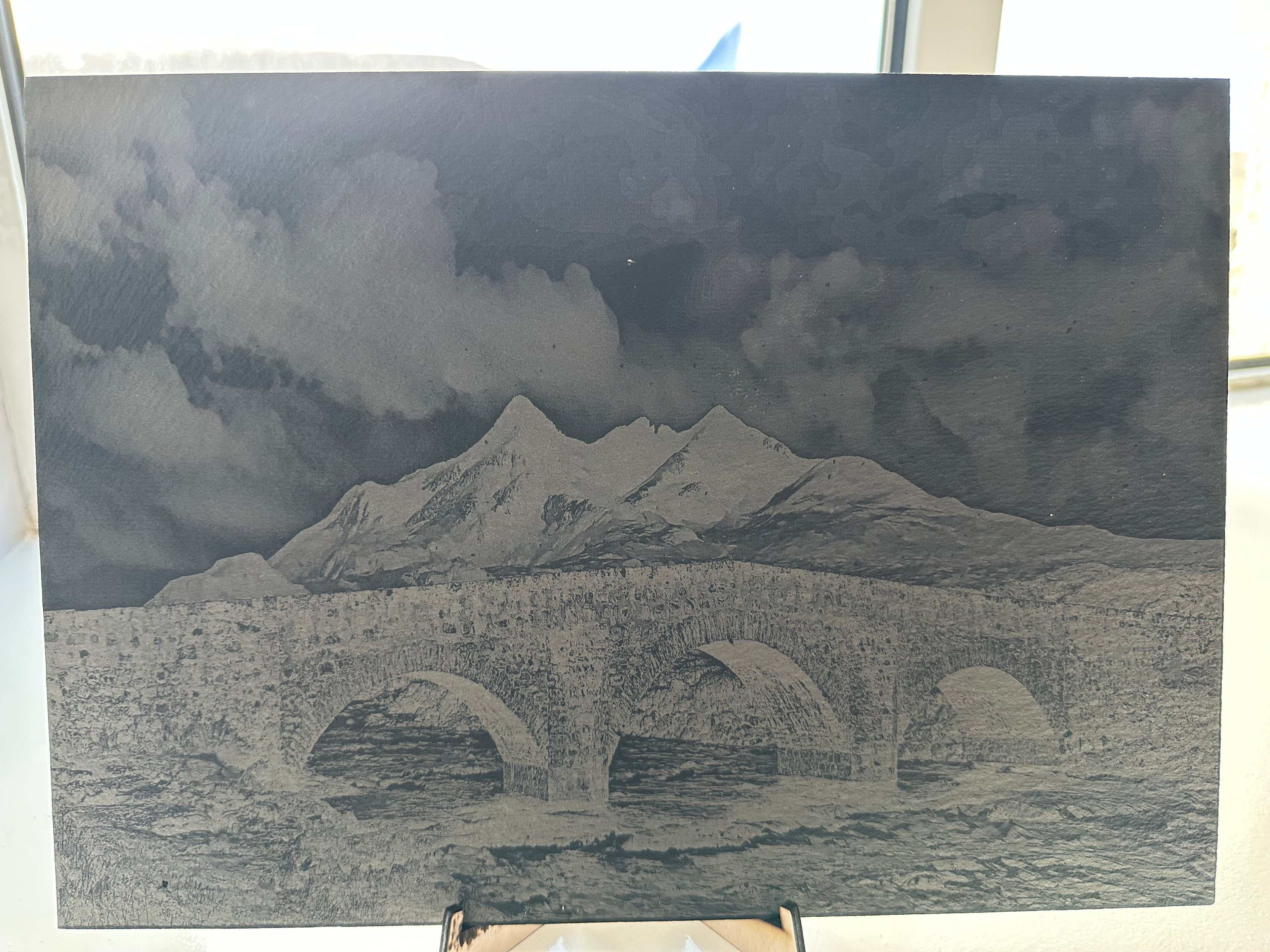 Slate platter of Sligachan over looking the Cuillins