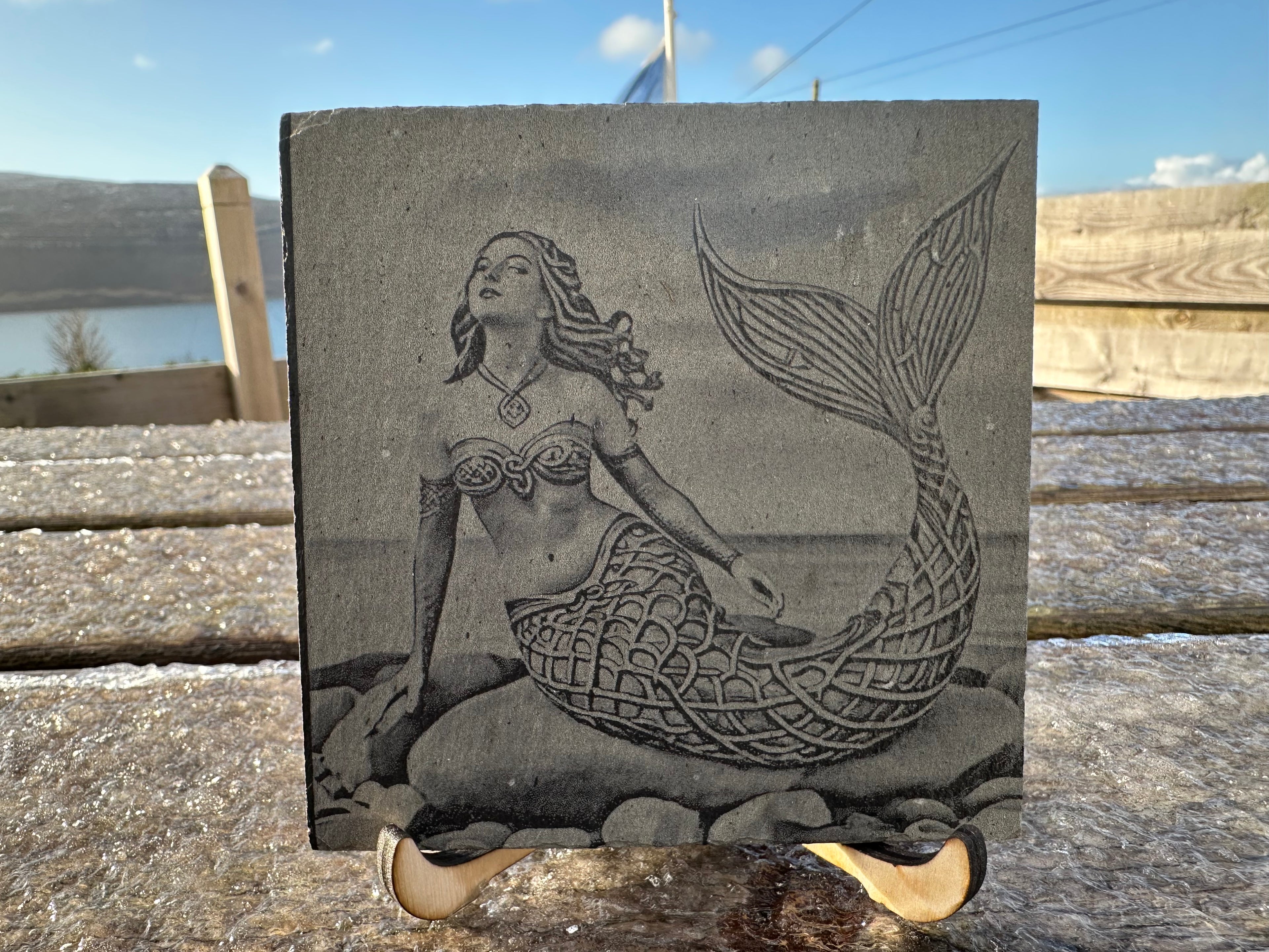 Mermaid Selkie Slate engraved coaster