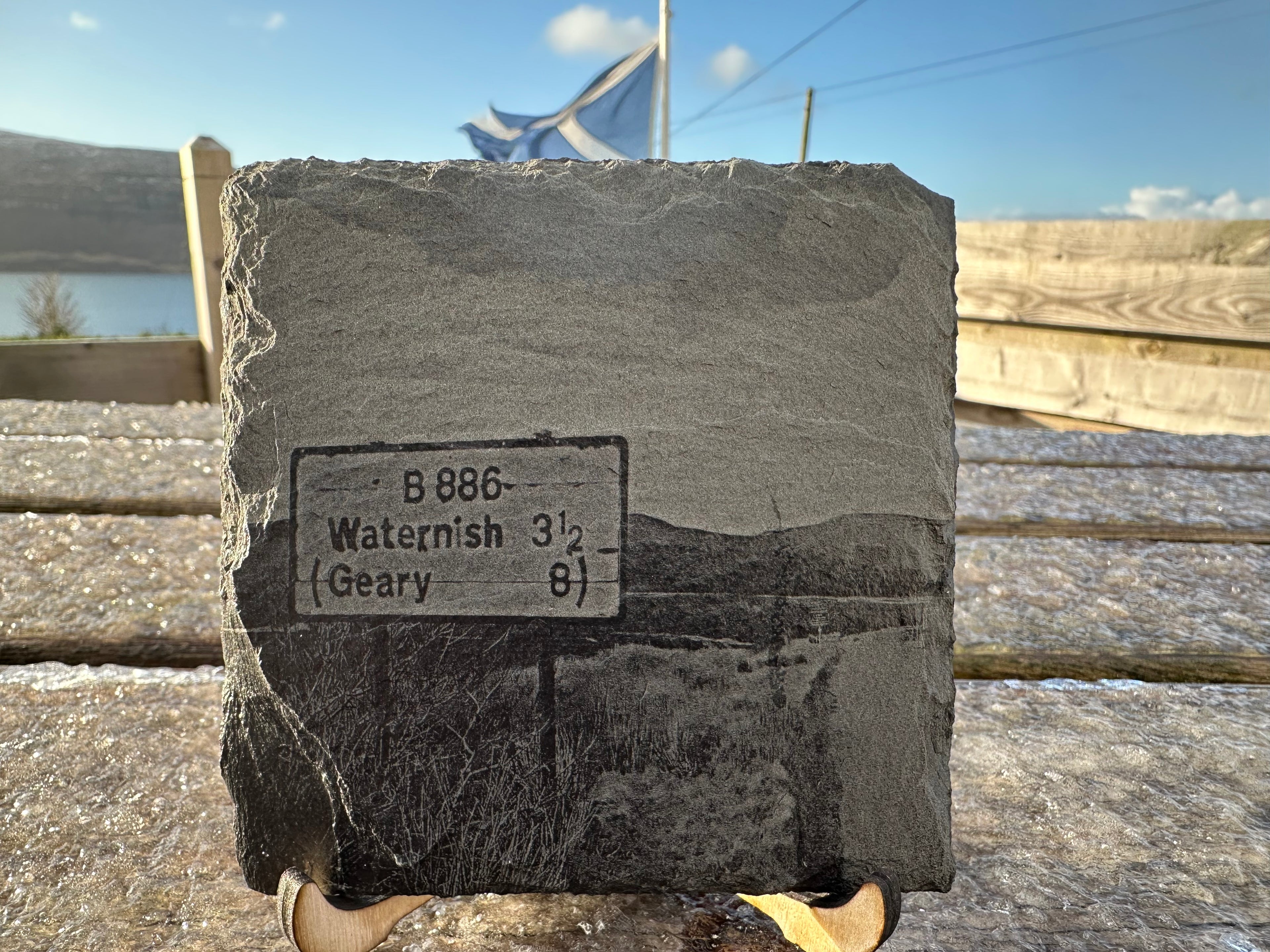 Watenish signpost engraved slate coaster